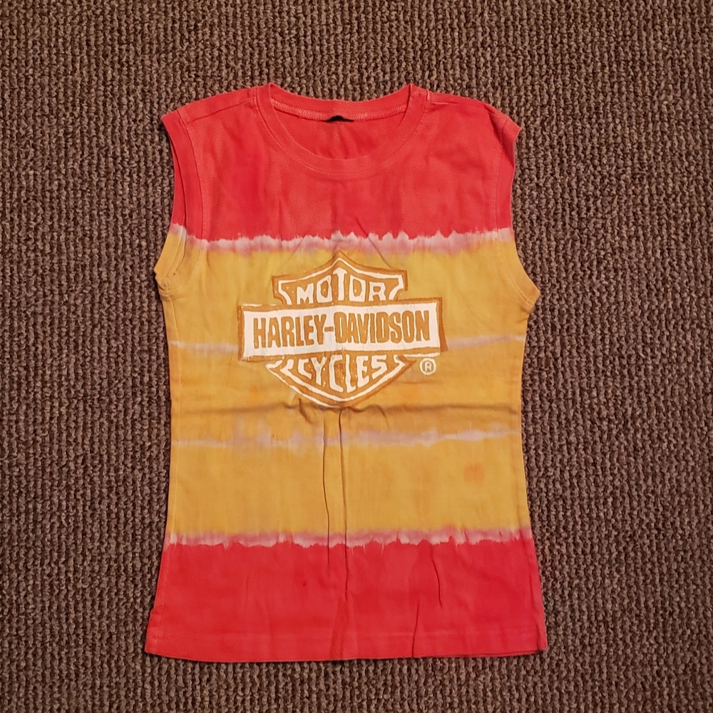 Harley-Davidson Motorcycles Tank Top Tie Dye Red Yellow Small